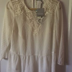 BNWT Sheer Lacey white top with attached camisole